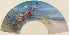 Fan with Wildflowers and Butterflies against the Norman Coast, c. 1875. Creator: Felix Hilaire Buhot.