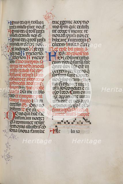 Missale: Fol. 171: Music for "Alleluia" etc. at beginning of Easter, 1469. Creator: Bartolommeo Caporali (Italian, c. 1420-1503).