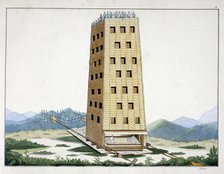 Moveable siege tower, designed after Caesar's tower at Namur, 1842. Artist: Friedrich Martin von Reibisch