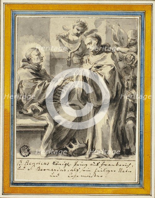 King Henry of France and Saint Bernard of Clairvaux, n.d. Creator: Possibly Johann Christoph Lischka (Bohemian, 1650-1712) or Gottfried Bernhard Goetz (German, 1708-1774) or Jonas Umbach the elder (German, 1624-1693).