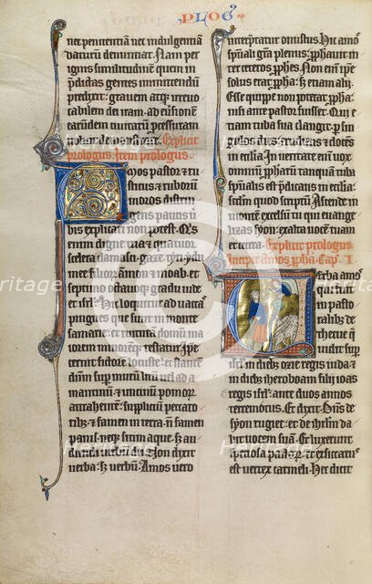 Initial V: God Speaking to Amos; Marquette Bible, about 1270. Creator: Unknown.