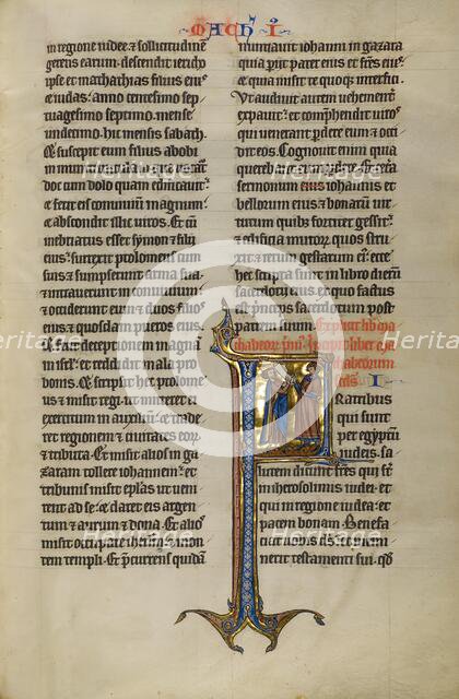 Initial F: Delivery of a Letter to Jews in Egypt; Marquette Bible, about 1270. Creator: Unknown.