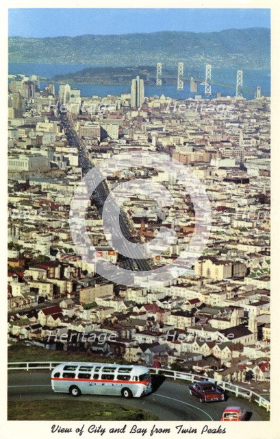 View of San Francisco from Twin Peaks, California, USA, 1957. Artist: Unknown