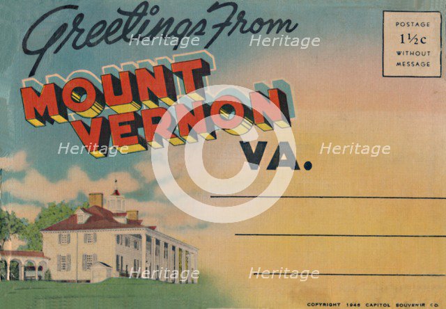 'Greetings from Mount Vernon V.A.', 1946. Artist: Unknown.