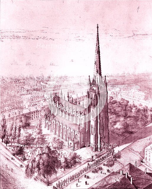 Bird's Eye View of Trinity Church, New York, 1847. Creator: John Forsyth.