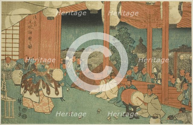 The Sacred Dance at the Shinmei Shrine in Shiba at Dawn (Shiba Shinmei, Omiya gengyo..., c. 1847/52. Creator: Ando Hiroshige.
