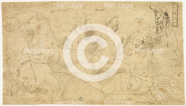 Ancient Relief with Hercules and the Mares of Diomedes (recto), 1521/56. Creator: Unknown.