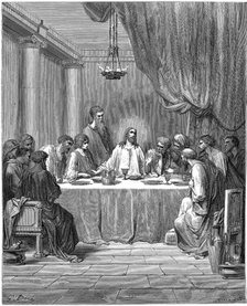 Jesus and his disciples at the Last Supper, 1866. Artist: Gustave Doré