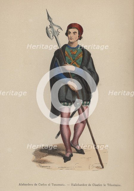 Halberdier of Prince Charles 'the Fearless', Duke of Burgundy (1433 - 1477), engraving, 1845.
