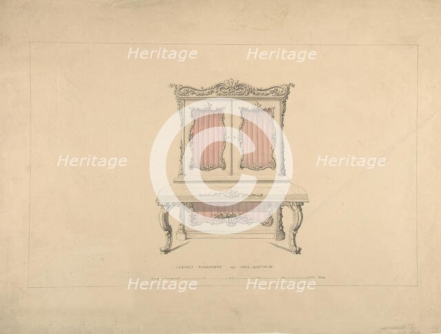 Design for Cabinet Pianoforte, Louis Quatorze Style, 1835-1900. Creator: Robert William Hume.