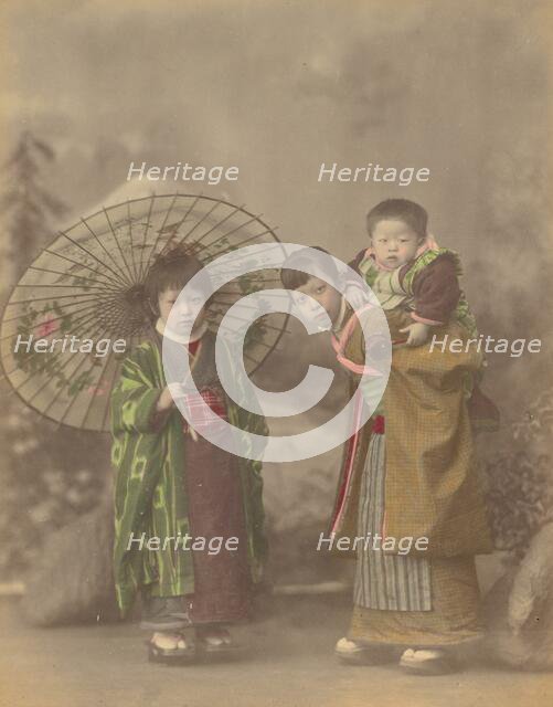 Japanese Mother with Her Two Children, 1870s-1890s. Creator: Kusakabe Kimbei.