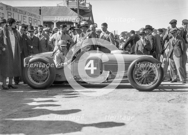 Earl Howe in his Delage GP at the BARC Meeting, Brooklands, 25 May 1931. Artist: Bill Brunell.