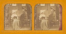 Young girl dressed as a nun with young boy wearing a cloak and three-corner hat, 1855-1860. Creator: Unknown.