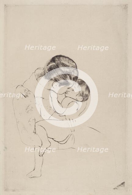 Mother's Kiss, 1890-1891. Creator: Mary Cassatt.