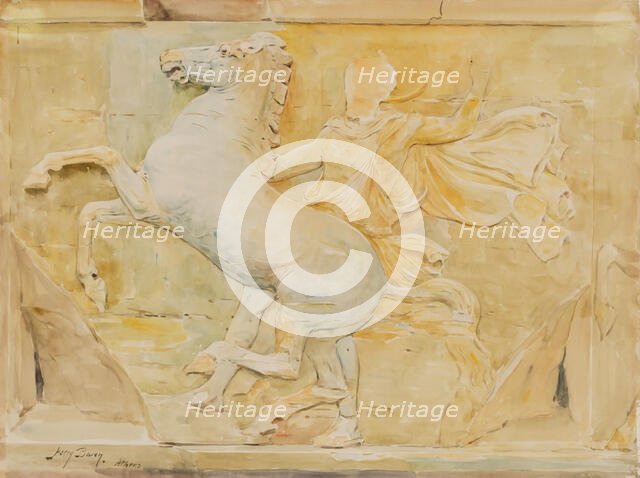 Central Metope of the Frieze of Phidias, Parthenon, ca. 1909-1912. Creator: Henry Bacon.