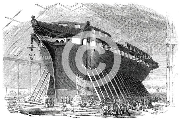 H.M. 50-Gun Frigate "Nankin", to be launched this day, Saturday, 1850. Creator: Unknown.
