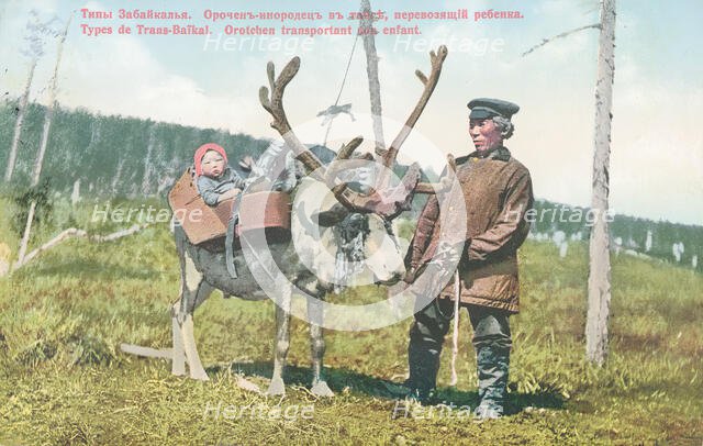 Ethnic Orochen on the Taiga, Transporting a Child, 1904-1917. Creator: Unknown.