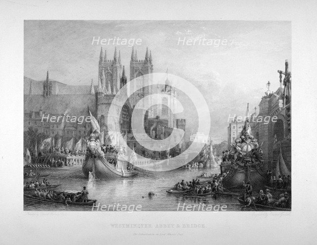 Debarkation at Westminster Bridge on Lord Mayor's Day, London, c1836.                                Artist: Edward Goodall