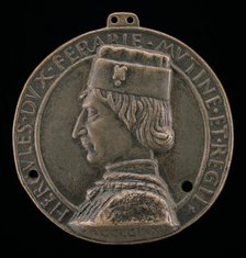 Ercole I d'Este, 1431-1505, Duke of Ferrara, Modena, and Reggio 1471 [obverse], 1472. Creator: Lodovico Corradini.