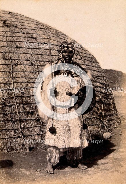 South Africa: an African chief in a dress of angora goatskin, 19th century. Creator: Unknown.