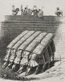 Roman legions in testudo or tortoise formation, 1852. Creator: Tomás Carlos Capuz.
