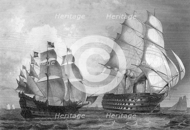 The 'Great Harry', man of war, the largest ship in the world during the reign of Henry VIII, c1857.Artist: T Sherratt