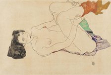 Lying female nude with legs drawn up, 1913. Creator: Schiele, Egon (1890-1918).