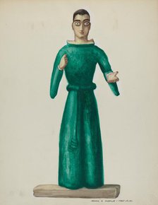 Wooden Santo in Bright Green Dress, 1935/1942. Creator: Majel G. Claflin.