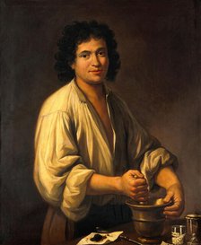 An apothecary (a man using pestle and mortar), 18th century. Creator: Unknown.