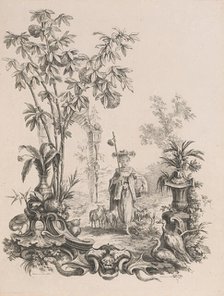 Jeune Chinoise marchant, entourée de ses moutons, ca.1740-50. Creator: Francois-Antoine Aveline.