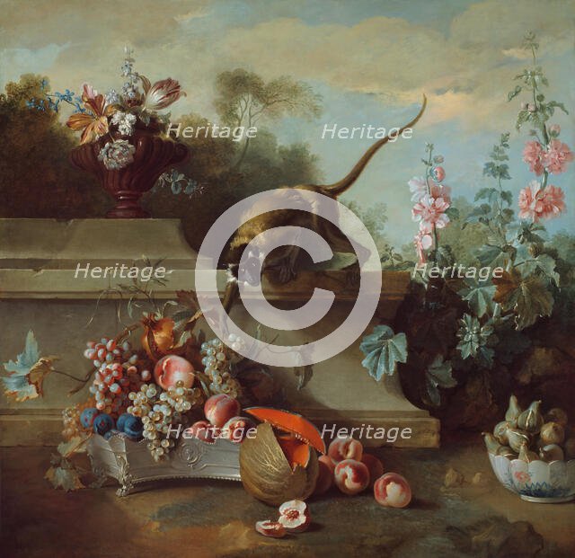 Still Life with Monkey, Fruits, and Flowers, 1724. Creator: Jean-Baptiste Oudry.