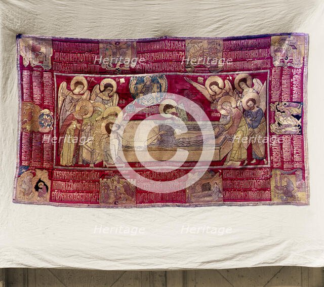 Plashchanitsa [a shroud the image of Christ] from 1631. Dates to the time of Tsar Mikhail..., 1911. Creator: Sergey Mikhaylovich Prokudin-Gorsky.