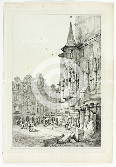 Hotel de Ville, Prague, 1833. Creator: Samuel Prout.
