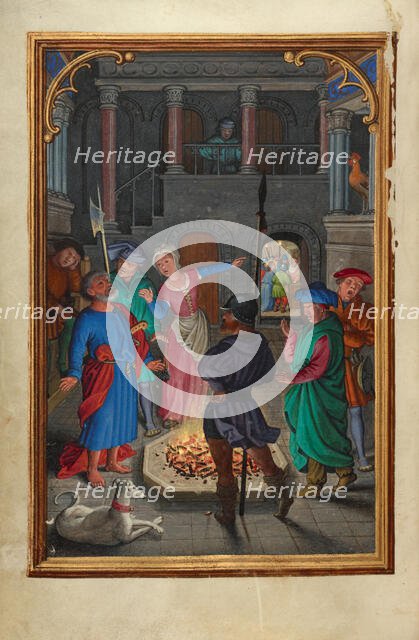 The Denial of Saint Peter; Prayer Book of Cardinal Albrecht of Brandenburg, about 1525-1530. Creator: Simon Bening.