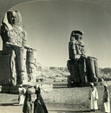 'Colossal "Memnon" Statues at Thebes - the Farther One Used to Emit a Cry at Sunrise, Egypt', c1930s Creator: Unknown.