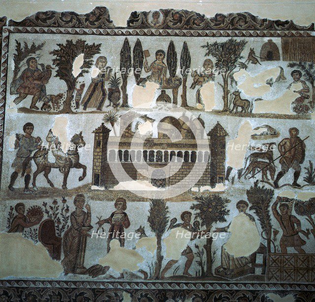 Roman mosaic of a villa, 4th century. Artist: Unknown