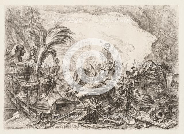 Groteschi: Ruins with a Statue of a Faun and a Fallen Column, ca. 1745-50. Creator: Giovanni Battista Piranesi (Italian, 1720-1778).