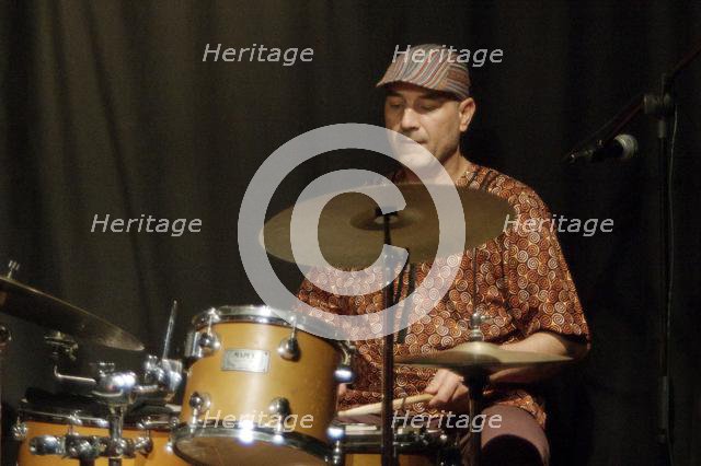 Elias Kacomandis, Carmen Souza's Silver Messengers, Verdict Jazz Club, Brighton East Sussex, 2019. Creator: Brian O'Connor.