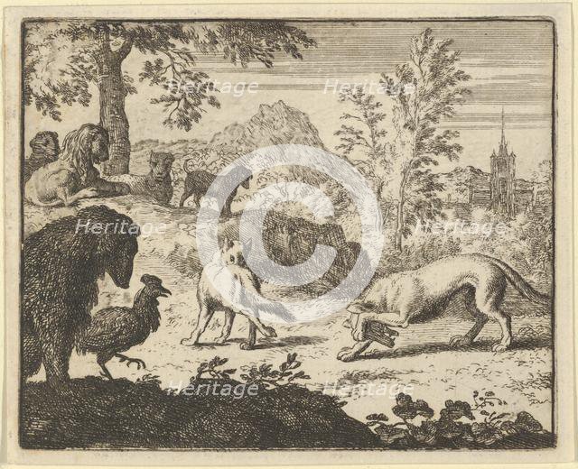 The Lion Allows a Fight Between the Wolf and Renard, 1650-75. Creator: Allart van Everdingen.