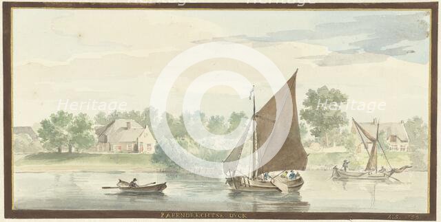 Sailing ship on the Beneden Merwede at the Papendrechtse Dijk, 1729. Creator: Aert Schouman.