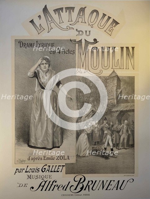 Poster for the Opera L'attaque du moulin by Alfred Bruneau, 1893.