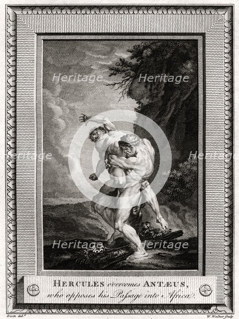 'Hercules overcomes Antaeus, who opposes his Passage into Africa', 1775. Artist: W Walker