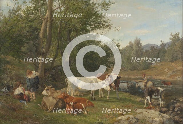Landscape with Cattle, 1861. Creator: Anders Monsen Askevold.