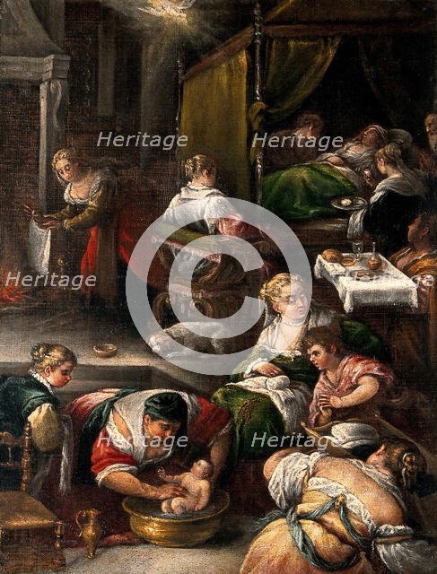 The birth of the Virgin. Creator: Bassano, Francesco da Ponte, 1549-1592 (Follower of).