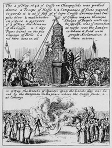 The destruction of Cheapside Cross and the burning of the Book of Sports, May 1643 (1903). Artist: Unknown.