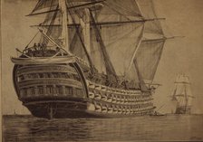 The ship Santa Ana, the Spanish boat fleet at the Battle of Trafalgar (21 - 10-1805), under comma…