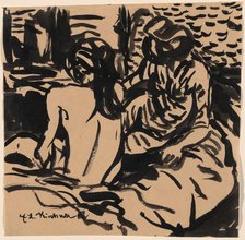 Two Nudes on a Bed (Isabella and a Younger Girl), c. 1906. Creator: Ernst Kirchner.