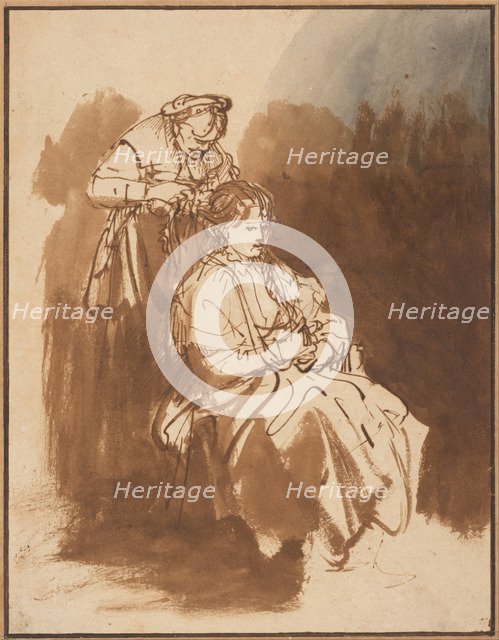 A Young Woman Having Her Hair Braided, ca 1637. Artist: Rembrandt van Rhijn (1606-1669)