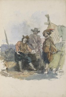 Three men on a quay, 1837-1881. Creator: Johannes van Hove.