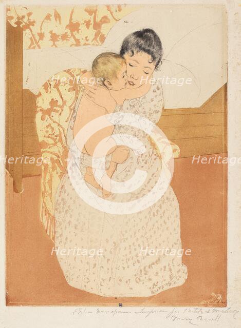 Maternal Caress, 1890-1891. Creator: Mary Cassatt.